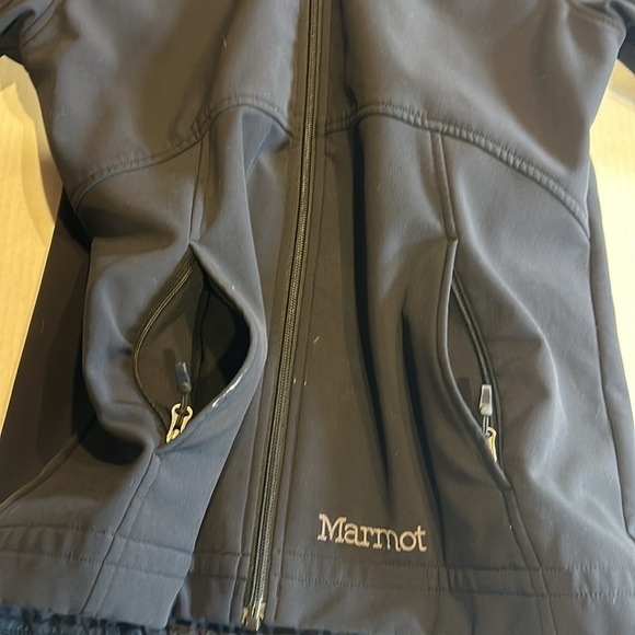 Marmot black tan brown faux furlong hoodie jacket w zipper front and pockets - Picture 8 of 12